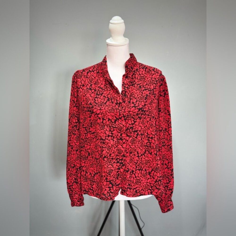 CLEARANCE! Vintage Red/Black Floral Blouse Size 8 VGUC